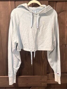 Champion Light Blue Cropped Drawstring Hoodie medium
